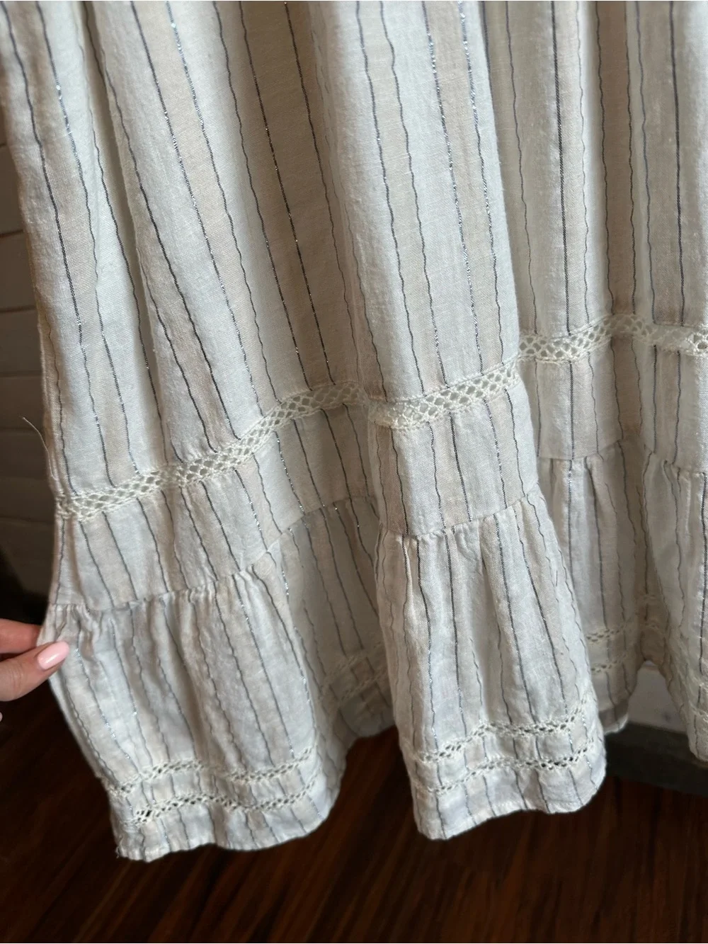 Black Tape | Cream & Shiny Silver Striped Linen Blend Dress - Picture 4 of 7